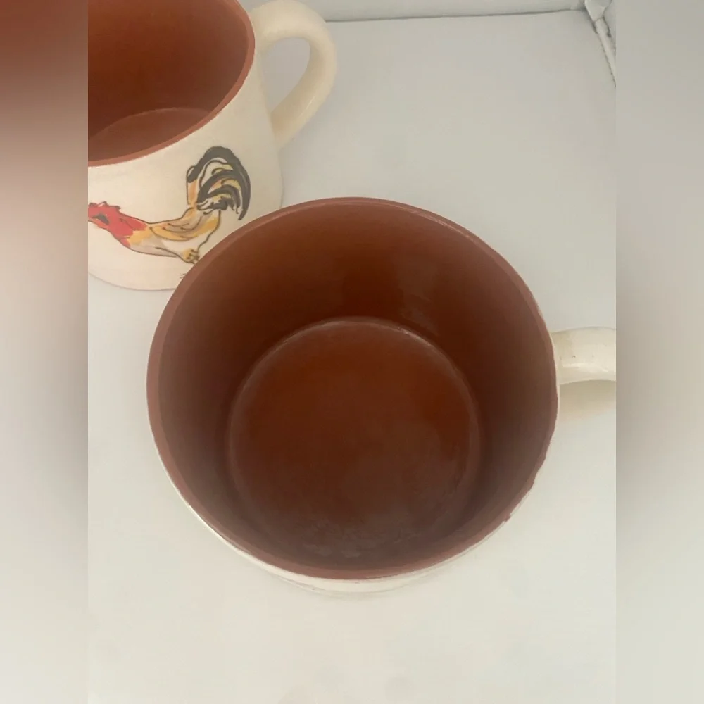 🐓 Crate & Barrel Rooster Mugs – Set of 2 Farmhouse Coffee Cups